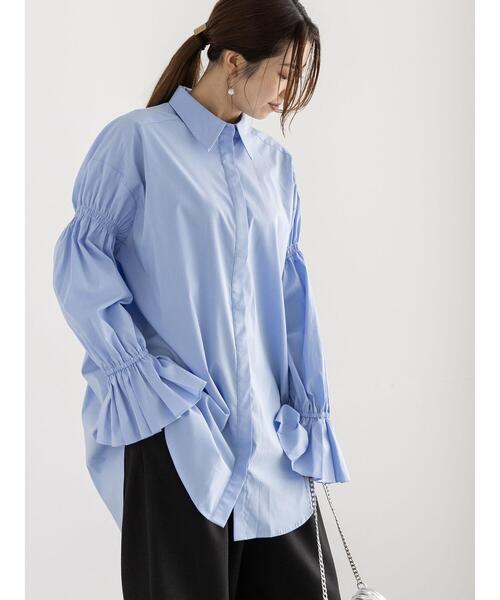 Te chichi（テチチ）の「プリーツフレアカフスロングシャツ（シャツ/ブラウス・レディース・サックスブルー/オフホワイト・F）」の7枚目の写真