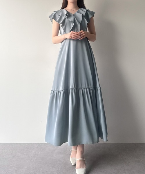 mipiarl(ミピアール)の「フリルスリーブティアードワンピース(ワンピース・レディース・アイボリー/ブラック/ブルーグレー/ピンクベージュ/ネイビー・X-LARGE/SMALL/MEDIUM/LARGE)」の21枚目の写真