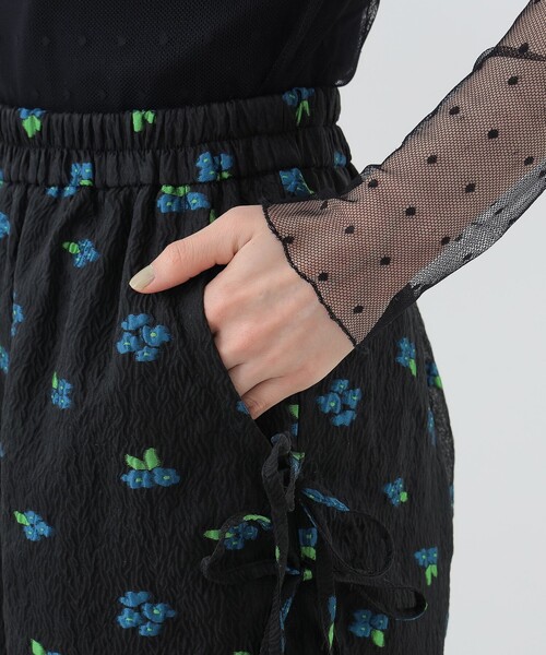 PLAN Ｃ プランシー 花柄 フラワー ハーフパンツ キュロットパンツ 黒 セール】フラワー刺繍シアー ショートパンツ（その他パンツ