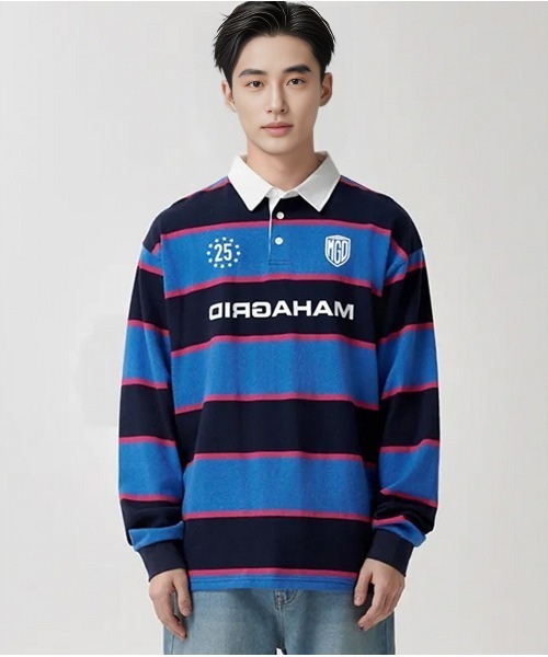 ポロシャツ ポロ 「mahagrid/マハグリッド」 STRIPE RUGBY SHIRT/ボーダーラグビーシャツ レディース メンズ MAHAGRID ポロシャツ ポロ 「mahagrid/マハグリッド」 STRIPE