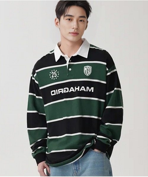 ★mahagrid★STRIPE RUGBY SHIRT 8ea415d1afa35a98ebb62e46cd8749