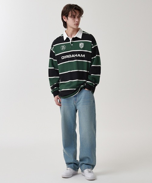 MAHAGRID(マハグリッド)の「『mahagrid/マハグリッド』 STRIPE RUGBY SHIRT/ボーダーラグビーシャツ(ポロシャツ・レディース・ブルー/アイボリー/グリーン・M/L)」の12枚目の写真