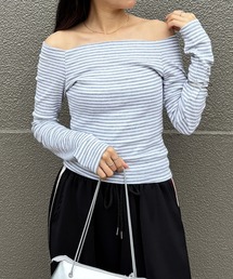 ISOOK | 【ISOOK / アイスー】オフショルボーダーカットソー / 2way 長袖 Tシャツ ボートネック ロングスリーブ タイト 細ボーダー 白 黒 グレー ホワイト ブラック ZOZOTOWN限定(Tシャツ/カットソー)