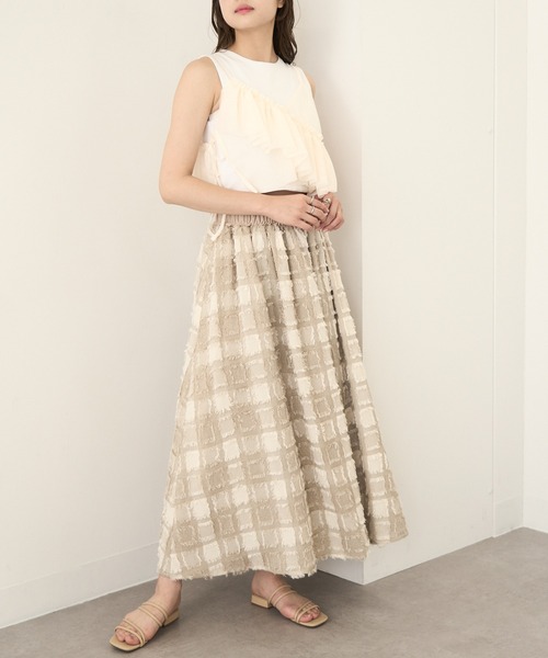 MAGASIN DE MODE Chou Chou(マガジンデモードシュシュ)の「【MAGASIN DE MODE Chou Chou】フリンジブロックチェックスカート trc※(スカート・レディース・ブラック/ベージュ/パープル・FREE)」の5枚目の写真