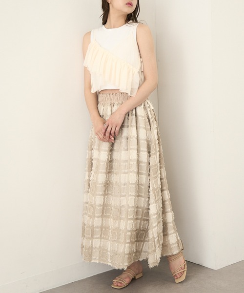 MAGASIN DE MODE Chou Chou(マガジンデモードシュシュ)の「【MAGASIN DE MODE Chou Chou】フリンジブロックチェックスカート trc※(スカート・レディース・ブラック/ベージュ/パープル・FREE)」の6枚目の写真