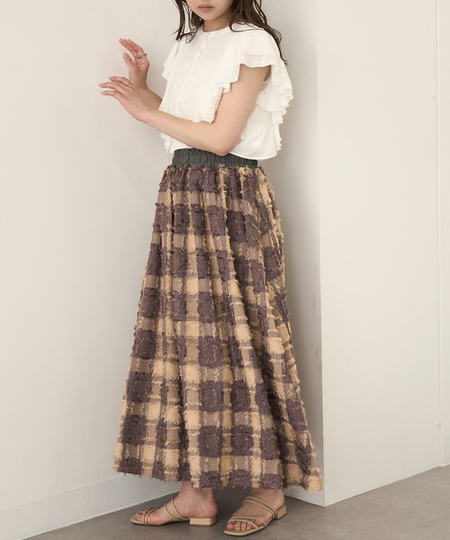 MAGASIN DE MODE Chou Chou(マガジンデモードシュシュ)の「【MAGASIN DE MODE Chou Chou】フリンジブロックチェックスカート trc※(スカート・レディース・ブラック/ベージュ/パープル・FREE)」の9枚目の写真