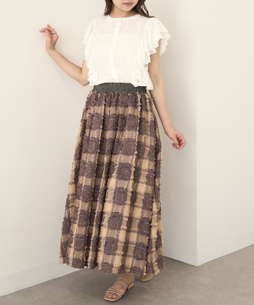 MAGASIN DE MODE Chou Chou(マガジンデモードシュシュ)の「【MAGASIN DE MODE Chou Chou】フリンジブロックチェックスカート trc※(スカート・レディース・ブラック/ベージュ/パープル・FREE)」の10枚目の写真