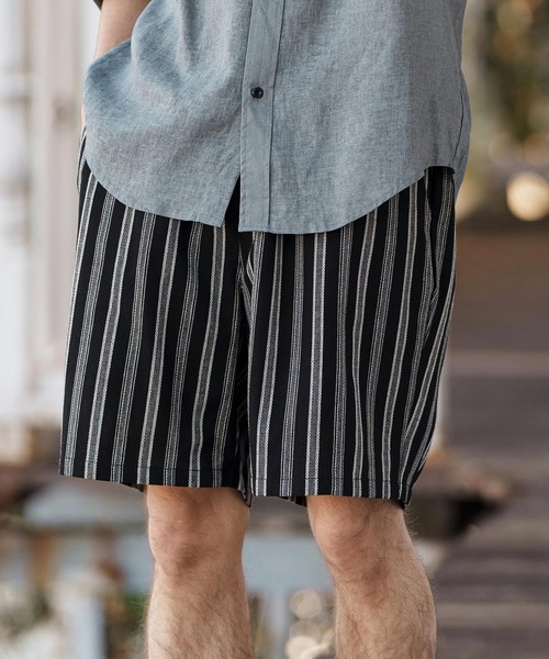 CAMBIO(カンビオ)の「mp13261-Linen Stripe Short Pants ショートパンツ(その他パンツ・メンズ・ブラック/ホワイト・S/M/L)」の1枚目の写真