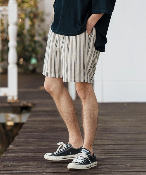 CAMBIO(カンビオ)の「mp13261-Linen Stripe Short Pants ショートパンツ(その他パンツ・メンズ・ブラック/ホワイト・S/M/L)」の4枚目の写真
