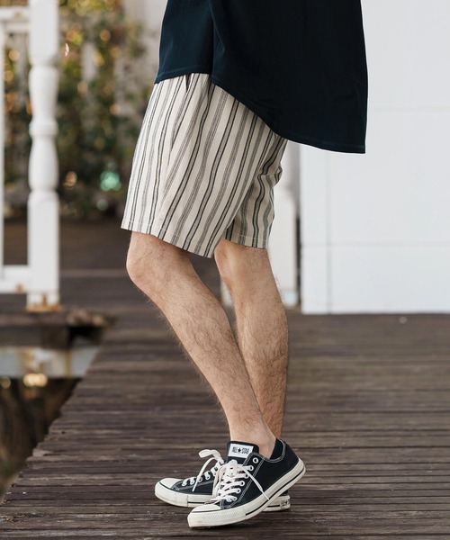 CAMBIO(カンビオ)の「mp13261-Linen Stripe Short Pants ショートパンツ(その他パンツ・メンズ・ブラック/ホワイト・S/M/L)」の5枚目の写真