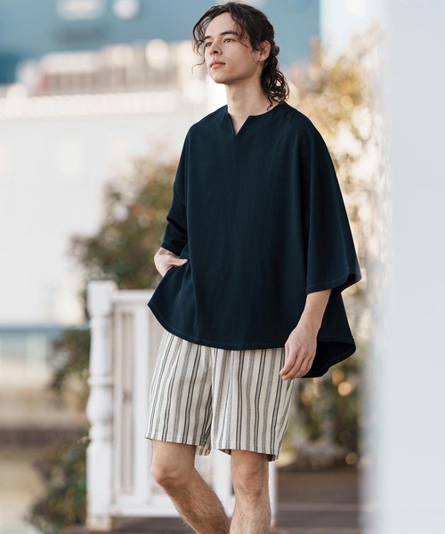 CAMBIO(カンビオ)の「mp13261-Linen Stripe Short Pants ショートパンツ(その他パンツ・メンズ・ブラック/ホワイト・S/M/L)」の6枚目の写真