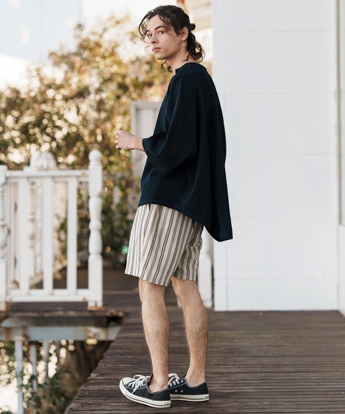 CAMBIO(カンビオ)の「mp13261-Linen Stripe Short Pants ショートパンツ(その他パンツ・メンズ・ブラック/ホワイト・S/M/L)」の8枚目の写真