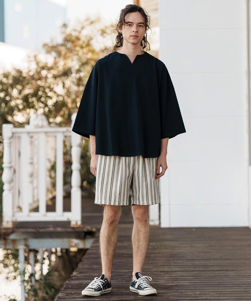 CAMBIO(カンビオ)の「mp13261-Linen Stripe Short Pants ショートパンツ(その他パンツ・メンズ・ブラック/ホワイト・S/M/L)」の9枚目の写真