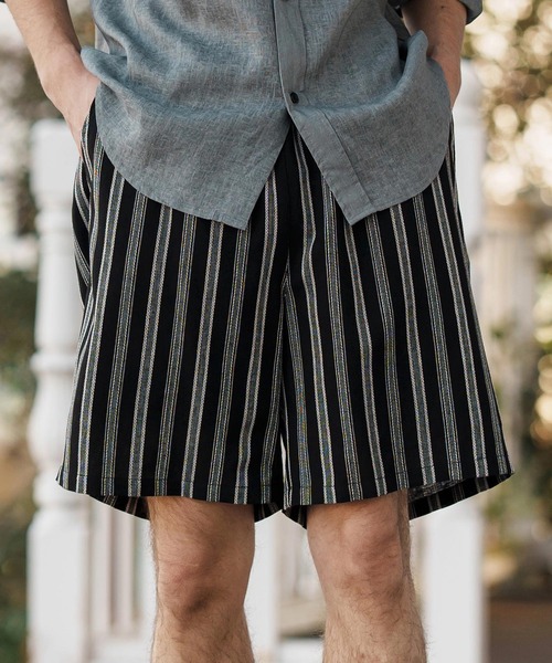 CAMBIO(カンビオ)の「mp13261-Linen Stripe Short Pants ショートパンツ(その他パンツ・メンズ・ブラック/ホワイト・S/M/L)」の10枚目の写真