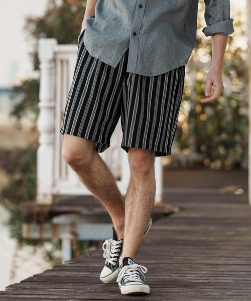 CAMBIO(カンビオ)の「mp13261-Linen Stripe Short Pants ショートパンツ(その他パンツ・メンズ・ブラック/ホワイト・S/M/L)」の11枚目の写真