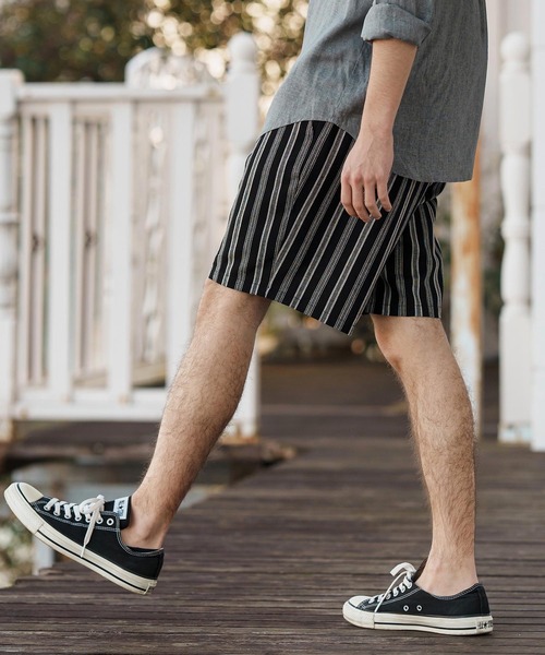 CAMBIO(カンビオ)の「mp13261-Linen Stripe Short Pants ショートパンツ(その他パンツ・メンズ・ブラック/ホワイト・S/M/L)」の12枚目の写真