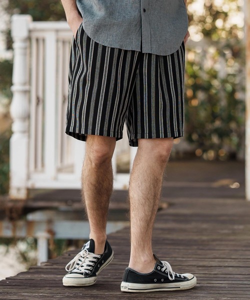 CAMBIO(カンビオ)の「mp13261-Linen Stripe Short Pants ショートパンツ(その他パンツ・メンズ・ブラック/ホワイト・S/M/L)」の13枚目の写真