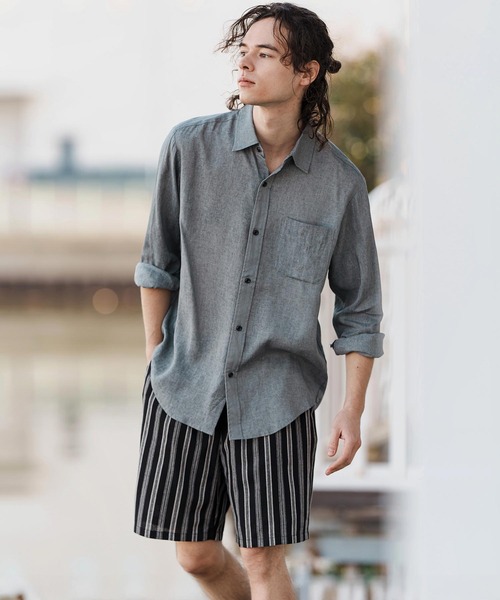 CAMBIO(カンビオ)の「mp13261-Linen Stripe Short Pants ショートパンツ(その他パンツ・メンズ・ブラック/ホワイト・S/M/L)」の14枚目の写真