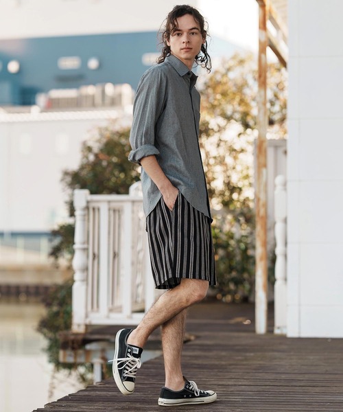 CAMBIO(カンビオ)の「mp13261-Linen Stripe Short Pants ショートパンツ(その他パンツ・メンズ・ブラック/ホワイト・S/M/L)」の15枚目の写真