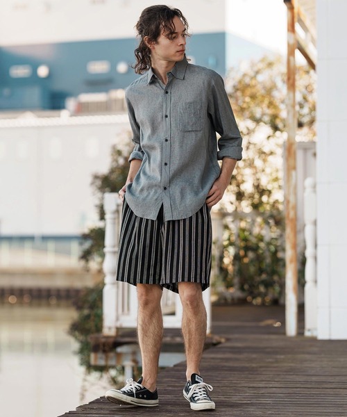 CAMBIO(カンビオ)の「mp13261-Linen Stripe Short Pants ショートパンツ(その他パンツ・メンズ・ブラック/ホワイト・S/M/L)」の16枚目の写真