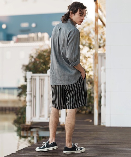 CAMBIO(カンビオ)の「mp13261-Linen Stripe Short Pants ショートパンツ(その他パンツ・メンズ・ブラック/ホワイト・S/M/L)」の17枚目の写真