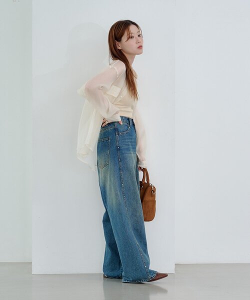 Kastane（カスタネ）の「【S.Lサイズ】オーガンジークレープシャツ（シャツ/ブラウス・レディース・ミント/アイボリー/ピンク・SMALL/LARGE）」の5枚目の写真