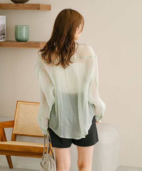 Kastane（カスタネ）の「【S.Lサイズ】オーガンジークレープシャツ（シャツ/ブラウス・レディース・ミント/アイボリー/ピンク・SMALL/LARGE）」の16枚目の写真