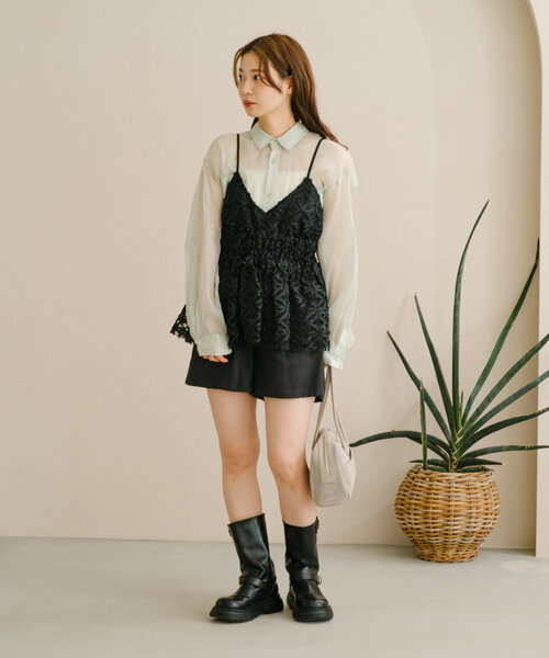 Kastane（カスタネ）の「【S.Lサイズ】オーガンジークレープシャツ（シャツ/ブラウス・レディース・ミント/アイボリー/ピンク・SMALL/LARGE）」の8枚目の写真