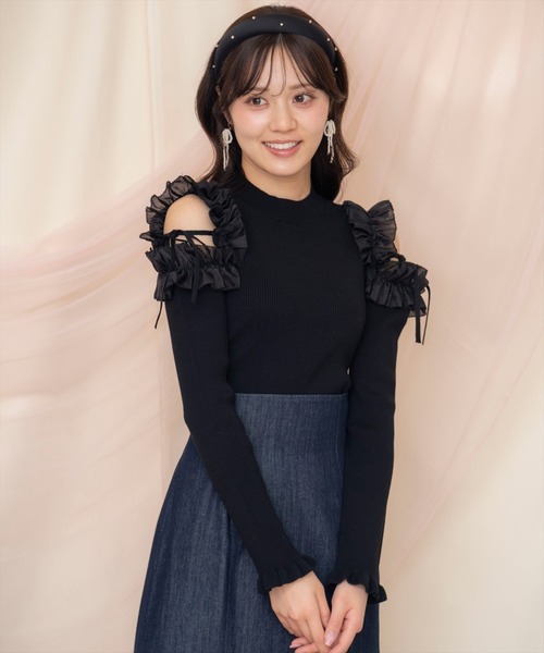 WILLSELECTION（ウィルセレクション）の「フリルショルダーリブニット（ニット/セーター・レディース・ライトベージュ/ブラック/ピンク・FREE）」の17枚目の写真