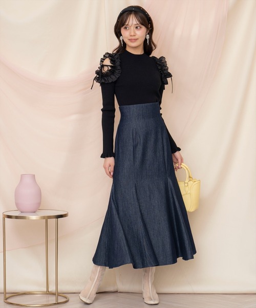 WILLSELECTION（ウィルセレクション）の「フリルショルダーリブニット（ニット/セーター・レディース・ライトベージュ/ブラック/ピンク・FREE）」の18枚目の写真