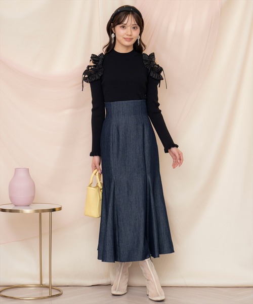 WILLSELECTION（ウィルセレクション）の「フリルショルダーリブニット（ニット/セーター・レディース・ライトベージュ/ブラック/ピンク・FREE）」の19枚目の写真