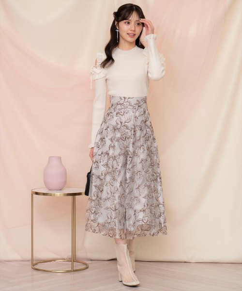 WILLSELECTION（ウィルセレクション）の「フリルショルダーリブニット（ニット/セーター・レディース・ライトベージュ/ブラック/ピンク・FREE）」の5枚目の写真