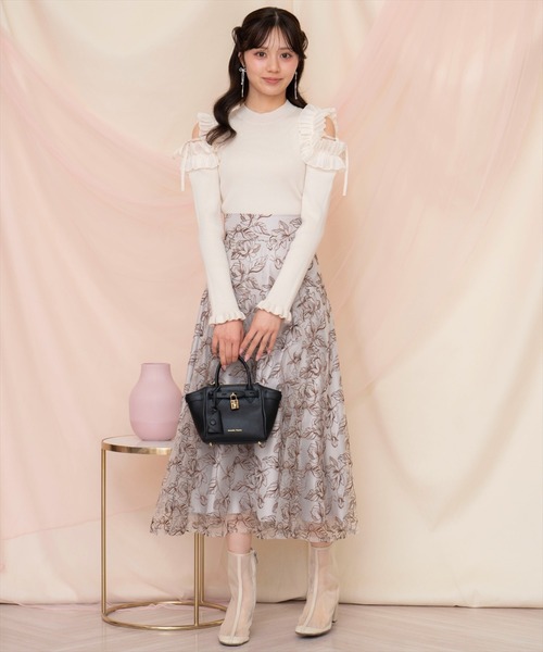 WILLSELECTION（ウィルセレクション）の「フリルショルダーリブニット（ニット/セーター・レディース・ライトベージュ/ブラック/ピンク・FREE）」の6枚目の写真