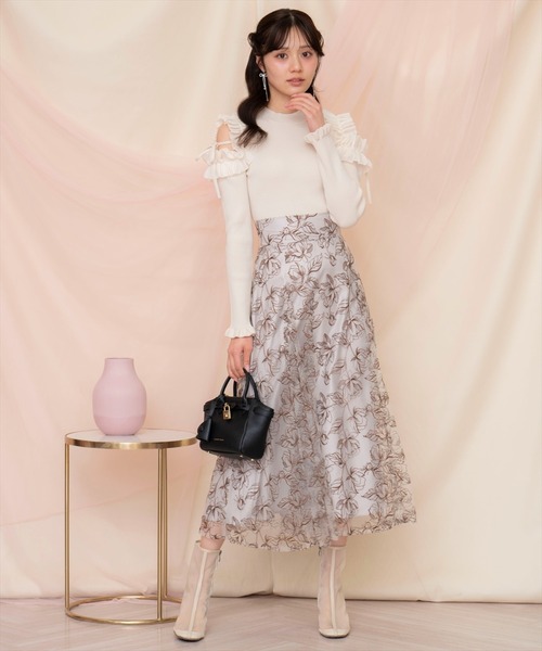 WILLSELECTION（ウィルセレクション）の「フリルショルダーリブニット（ニット/セーター・レディース・ライトベージュ/ブラック/ピンク・FREE）」の7枚目の写真