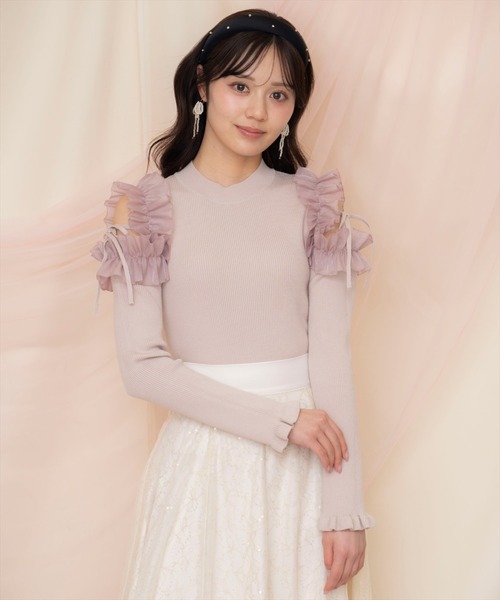 WILLSELECTION（ウィルセレクション）の「フリルショルダーリブニット（ニット/セーター・レディース・ライトベージュ/ブラック/ピンク・FREE）」の8枚目の写真