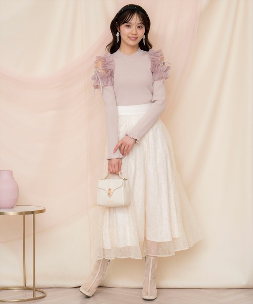 WILLSELECTION（ウィルセレクション）の「フリルショルダーリブニット（ニット/セーター・レディース・ライトベージュ/ブラック/ピンク・FREE）」の9枚目の写真