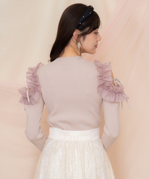 WILLSELECTION（ウィルセレクション）の「フリルショルダーリブニット（ニット/セーター・レディース・ライトベージュ/ブラック/ピンク・FREE）」の12枚目の写真
