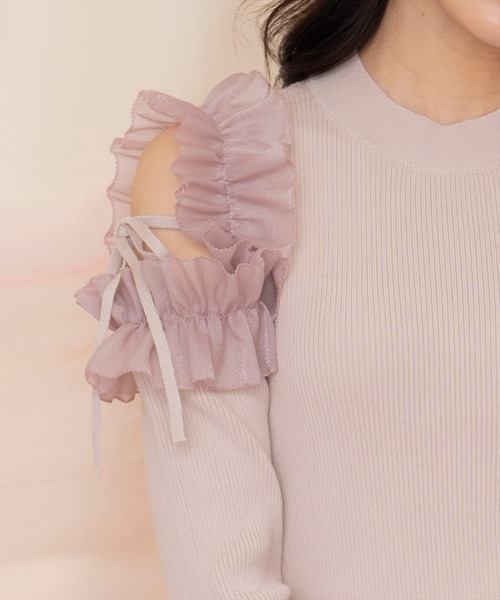 WILLSELECTION（ウィルセレクション）の「フリルショルダーリブニット（ニット/セーター・レディース・ライトベージュ/ブラック/ピンク・FREE）」の13枚目の写真