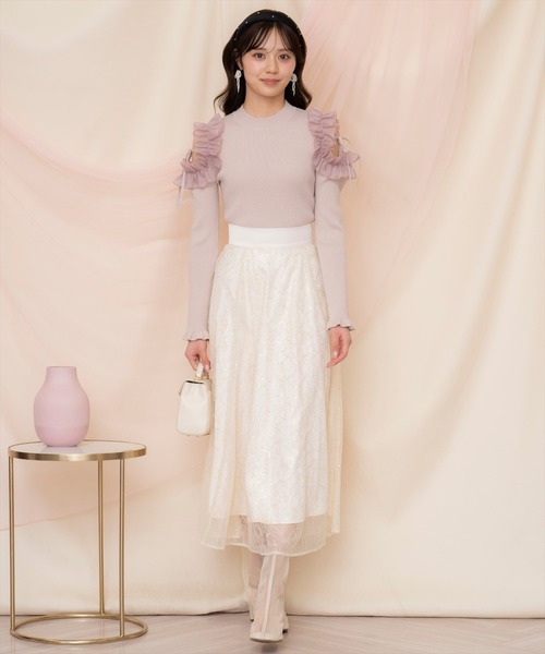 WILLSELECTION（ウィルセレクション）の「フリルショルダーリブニット（ニット/セーター・レディース・ライトベージュ/ブラック/ピンク・FREE）」の15枚目の写真