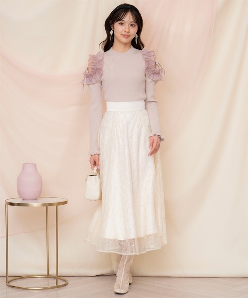 WILLSELECTION（ウィルセレクション）の「フリルショルダーリブニット（ニット/セーター・レディース・ライトベージュ/ブラック/ピンク・FREE）」の16枚目の写真