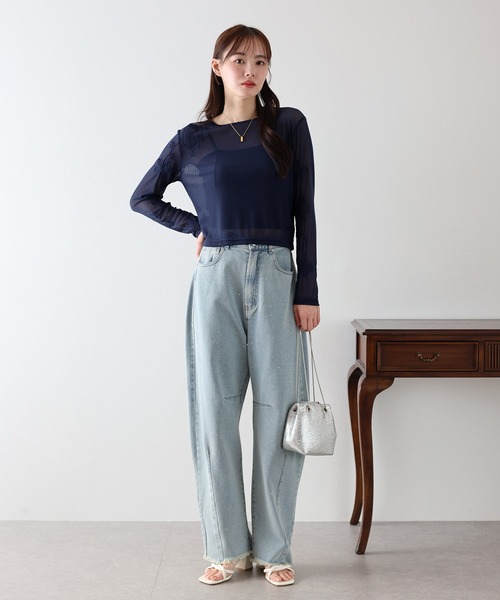 BLUEEAST(ブルーイースト)の「コード刺繍シアートップス(Tシャツ/カットソー・レディース・アイボリー/ネイビー/ブラック・MEDIUM)」の6枚目の写真