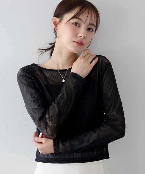 BLUEEAST(ブルーイースト)の「コード刺繍シアートップス(Tシャツ/カットソー・レディース・アイボリー/ネイビー/ブラック・MEDIUM)」の7枚目の写真