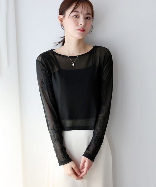 BLUEEAST(ブルーイースト)の「コード刺繍シアートップス(Tシャツ/カットソー・レディース・アイボリー/ネイビー/ブラック・MEDIUM)」の10枚目の写真