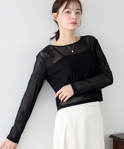 BLUEEAST(ブルーイースト)の「コード刺繍シアートップス(Tシャツ/カットソー・レディース・アイボリー/ネイビー/ブラック・MEDIUM)」の11枚目の写真