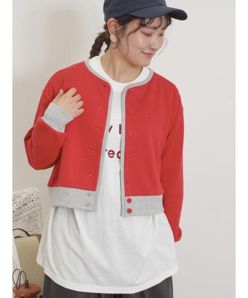 Samansa Mos2（サマンサ モスモス）の「◎配色スウェットカーディガン（カーディガン/ボレロ・レディース・レッド/グレー/キナリ/ブラック・F）」の4枚目の写真