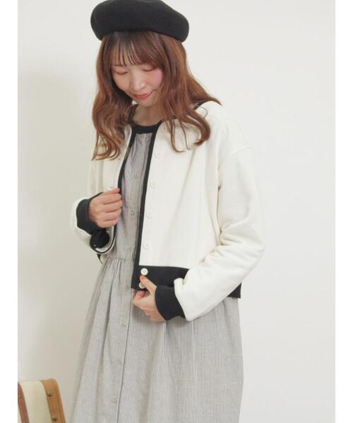 Samansa Mos2（サマンサ モスモス）の「◎配色スウェットカーディガン（カーディガン/ボレロ・レディース・レッド/グレー/キナリ/ブラック・F）」の2枚目の写真