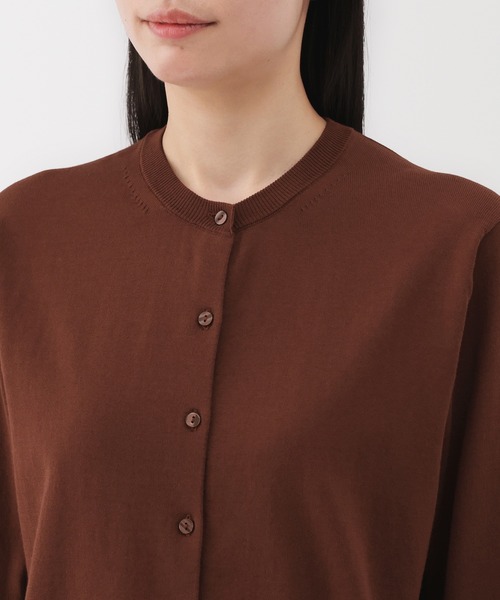 婦人 UVカット強撚コットンクルーネックカーディガン（カーディガン