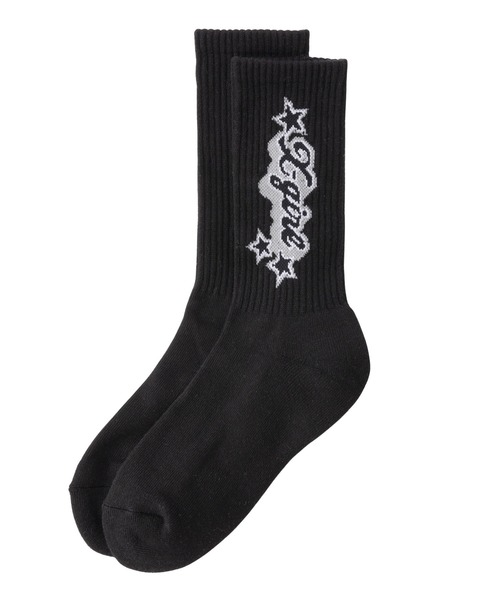 X-girl（エックスガール）の「FLYING STARS LOGO RIB SOCKS（ソックス/靴下・レディース・ホワイト/ブラック/オリーブ・ONE SIZE）」の3枚目の写真