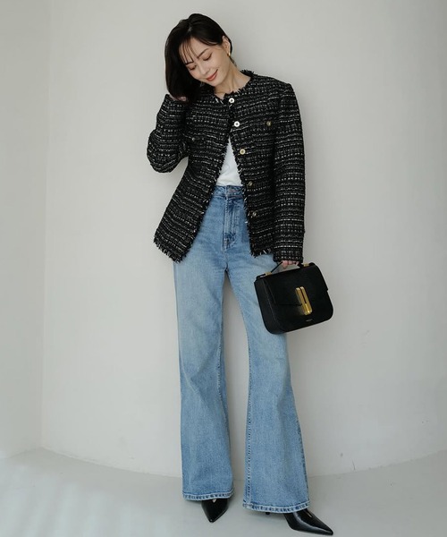 ★★anuansアニュアンス★★ツイードノーカラーフォルムジャケット★★美品 ツイードノーカラーフォルムジャケット（ノーカラージャケット