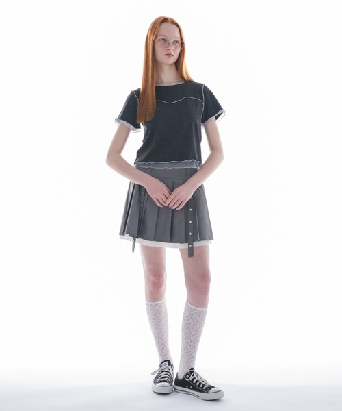 idem（イデム）の「layered pleats mini skirt／レイヤードプリーツミニスカート（スカート・レディース・グレー/ライトベージュ・FREE）」の15枚目の写真